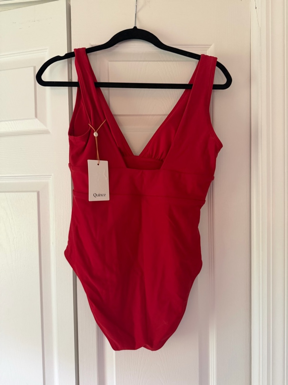 Quince Bright Red V-Neck One-Piece Swimsuit - Picture 3 of 3